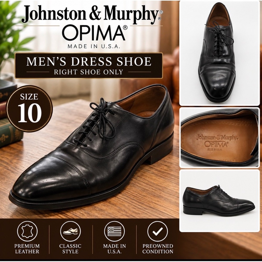 Johnston & Murphy Optima Black Leather Cap Toe Oxford Right Shoe Only Mens 10 D